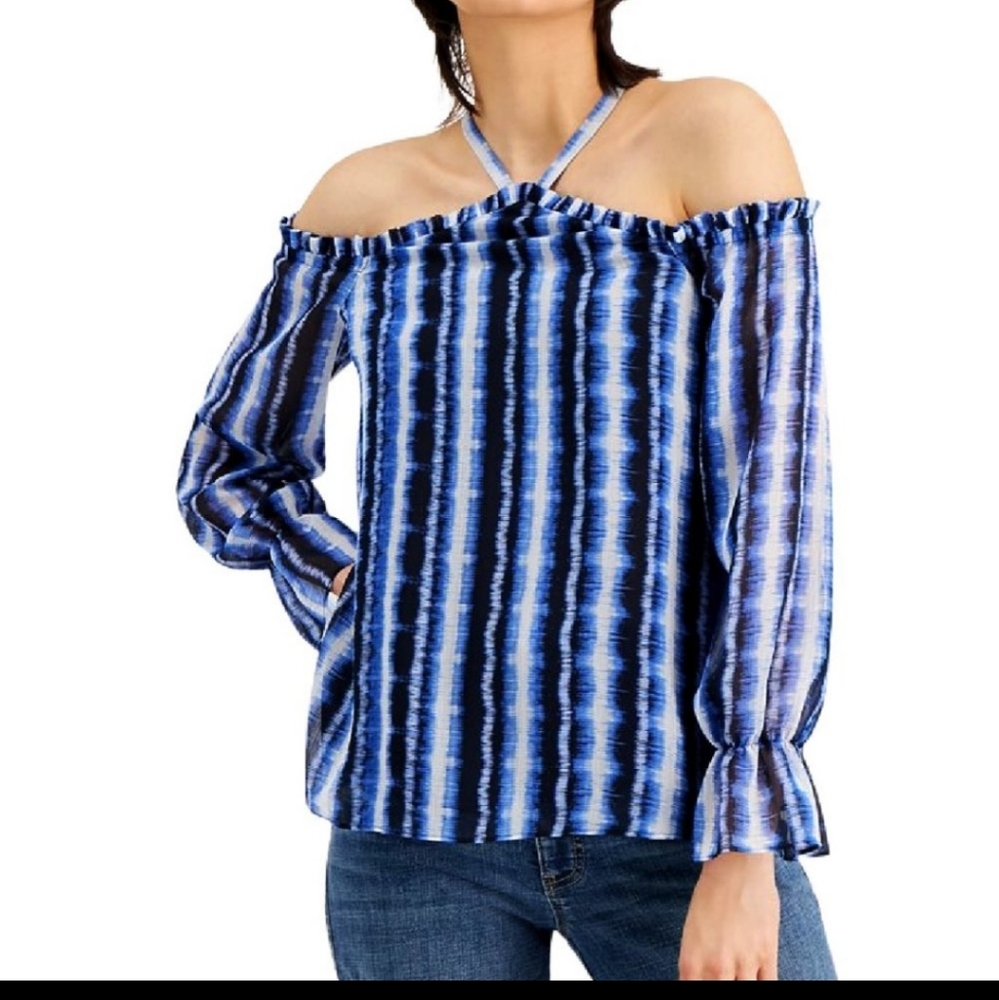 INC super cute blue/black/white cold shoulder top!
